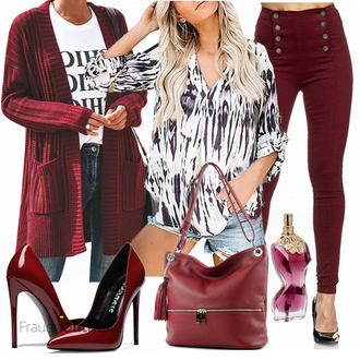 Outfit mit Rot/Dunkelrot/Braun/Bordeaux High Heel/Hochfrontpump CASTAMERE "Leichtes Outfit"