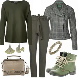 Outfit mit Grün Stiefel Rieker "Herbstlicher Look"
