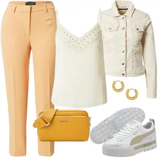 Outfit mit Creme/Beige/Weiß/Khaki/Orange Jeansjacke/Cordjacke/Crop Jacke/Kurzjacke/Kurze Jeansjacke/Frühlingsjacke/Sommerjacke/Vintage Jacke Only "Farbliches Frühlings Outfit"