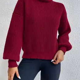 Women's Elegant High-neck Turtleneck Sweater, Solid Color Knit Pullover, Autumn/, Cozy Knit Style, No Detail, Women's Sweater