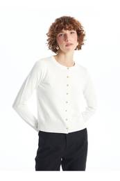 Crew Neck Plain Long Sleeve Women's Knitwear Cardigan