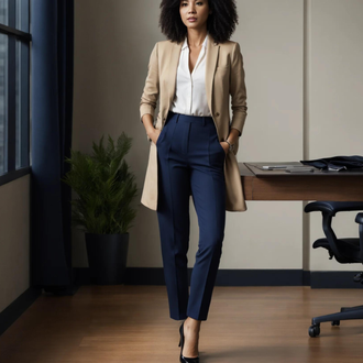 Tenues d'Affaires avec Bleu foncé Pantalon à Plis Devant/Pantalon Plissé/Pantalon en Mousseline/Pantalon Taille Haute/Pantalon de Costume/Pantalon avec Fente/Pantalon Froissé/Pantalon Boyfriend/Pantalon Droit/Pantalon Marlène/Pantalon Chino/Pantalon Business Dockers "Entretien d'embauche tenue costume"