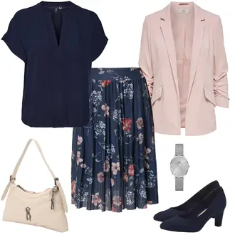 Hochzeitsgast Outfit mit Blau/DunkelBlau/Rosa Short Große Größe/Kleid Große Größe/Christlicher Rock/Rock Mit Blumenmuster/Midirock/Moderne Rock/Bedruckter Rock About You "Floraler Businesslook"