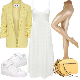 Outfit s Krémová/Bílá Průhledné šaty/Mušelínové šaty Only "Stylový look na jaro"