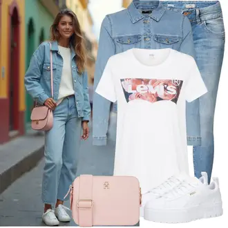 Party Outfits Große Größen mit Hellblau/Blau Mantel/Bluse Große Größe/Jeansjacke/Kurze Jeansjacke VERO MODA "Praktischer Look"