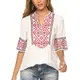 Seasonal Ukraine Bluse Sommer Damen Tunika Bohemian Stickerei Folklore Tops Boho Hippie Kurzarm Lose Oberteil (073-Weiß,M)