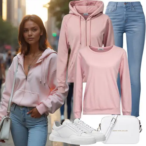 Rosa Hoodie Lederjacke/Sport Sweatshirt/Women's Fleece Sweatshirts Tommy Hilfiger kombinieren