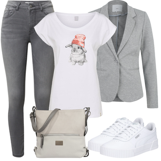 Festival Outfit mit Grau/Hellgrau Große Größe Sweatmode/Strick Große/Short Große Größe/Hose Große Größe/Shirt & Top Große Größe/Women's Fleece Sweatshirts/Half-zip Hoodie/Strick Hoodie/Sport Sweatshirt/Sweatjacke Ichi "Stylisches Outfit für den Frühling"
