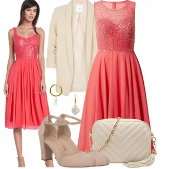Party Outfits mit Weiß/Beige/Khaki/Gold Umhängetasche/Gürteltasche/Clutch/Schultertasche/Kleine Tasche/Handytasche/Schulranzen/Schultertasche About You, Rosa/Beige/Braun Sandalen Mit Blockabsatz/Bequemer Pump/Hochfrontpump/High Heel/Mary Jane Schuh/Plateau Pump/Spangenschuh/Vintage Pumpe About You "Party Outfit"