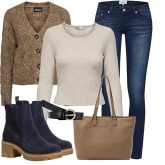 Outfit sa Tamnoplava/Plava Kožna Jakna/ljetna gležnjača/Podstavljena Gležnjača Tamaris "Jesenski outfiti"