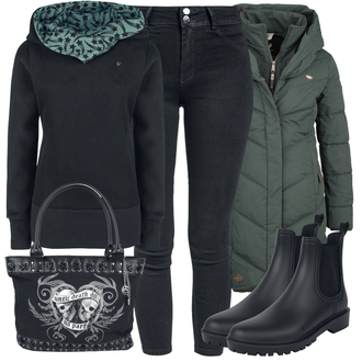 Jeans Outfits Baggy Sommer mit Schwarz/Rosa/Grau Shopper-Tasche/Schulranzen/Shopper Gothicana by EMP "Perfect Voor De Winter"