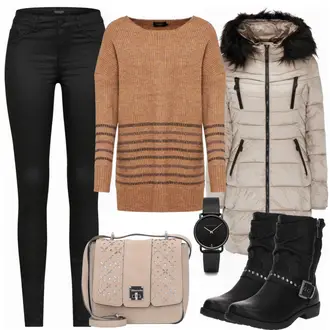 Outfit mit Schwarz Kleid/Tasche/Gürtel/Jeans SOAKED IN LUXURY "Cool"