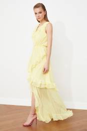 Yellow Ruffle Evening Dress