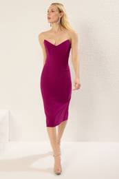 Plum Body-hugging Woven Midi Chic Dress