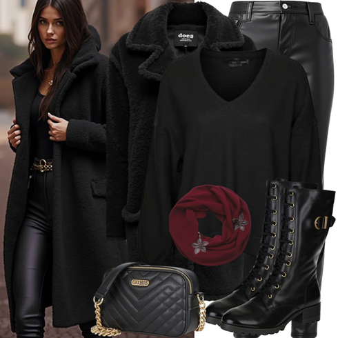 Comment poter Rouge foncé/Bourgogne Accessoire Loop Foulard Superdry avec Noir/Marron/Blanc Pantalon Legging en cuir/Pantalon en Vinyle/Pantalon en Simili Cuir/Pantalon en Cuir luka sabbat for about you