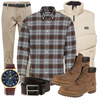 Outfit mit Rot/Grün Stiefel Timberland "Freizeit Outfit"