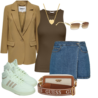 Outfit met groen/bruin Casual Blazer/Klassieke Tuniek/Lederen jas Only "Zomerkleding"