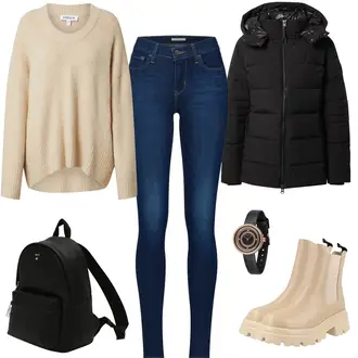 Herbst Outfit mit Beige/Braun Leggings mit Schlitz/Hose mit Schlitz/Kaschmir Mantel/Strickmantel/Lodenmantel/Langer Mantel/Langmantel/Langer Wintermantel/Midi Mantel/Übergangsmantel/Wollmantel/Wollmantel/Kaschmir-Strickjacke/Lange Strickjacken/Stehkragen-Strickjacke/Winter Strickjacke/Wickelstrickjacke levi's ® "Streifen Alltagsoutfit"