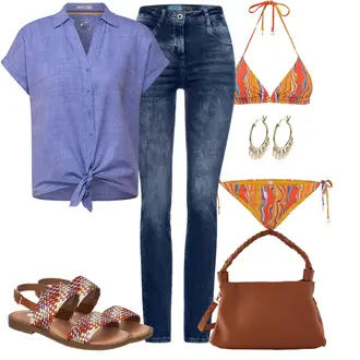 Outfit mit Orange/Beige/Rot Beachwear/Strand-Accessoire/Strandtop Shiwi "Leichtes Outfit"