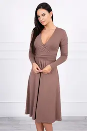 Dress cut below the bust, cappuccino with long sleeves