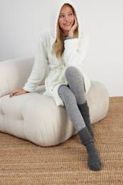 Premium Ecru Patterned Hooded Wellsoft Winter Knitted Dressing Gown
