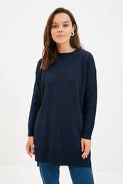 Navy Blue Silvery Long Knitwear pulover