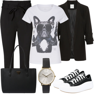 Outfit mit Schwarz Hose Große Größe/Leggings Große Größe/High Waist Hose/Strick Legging/Paperbag Hose/Steghose VERO MODA "Outfit für den Frühling"