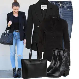 Slim fit Outfit mit Herren Lederjacke/Lederjacke/Slim fit Jeans VERO MODA, Schwarz Zweireiher Blazer Only "Stilvoller Look für den Frühling"