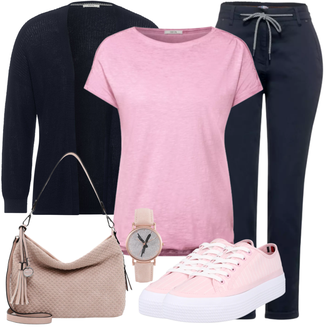 Outfit mit Rosa/Beige/Blau/Weiß Sneaker Tommy Hilfiger "Lässiger Freizeit Look"