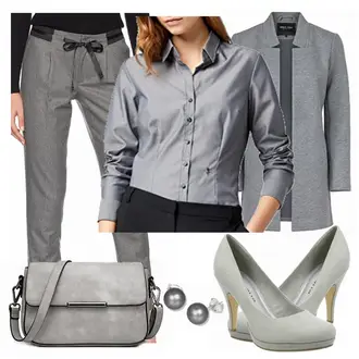 Outfit mit Grau/Dunkelgrau Bluse mit Stehkragen/Bluse Mit Ellen­bogen-patch/LangarmBluse/Bluse Mit Knopf/Business Bluse/Bügelfreie Bluse Seidensticker "Only"