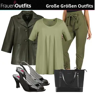 Outfit mit Schwarz Lederblazer/Kunstleder Blazer Ulla Popken "Stylisches Grosse Größen Outfit"