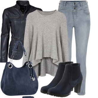 Party Outfits Rockige mit Grau/Hellgrau Strick Top/Langes Oberteil/Strickshirt/Partytop/Casual Top/Kurzes Oberteil/Basic Top/Hemdoberteil Default "Stilvoller Look für die Freizeit"Look: Moderne, Casual, Oversize, Rockige, Lagenlook, Trachten, Edel, Elegant, Kuschel, Overdressed