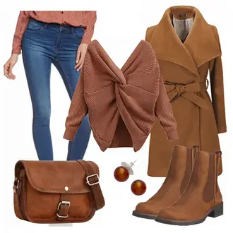 Lang Outfit mit Braun/Beige Caban Mantel/Kaschmir Mantel/Wollfleece Mantel/Vintage Mantel/Wintermantel Wollmantel/Lodenmantel 5 ALL "Pretty"