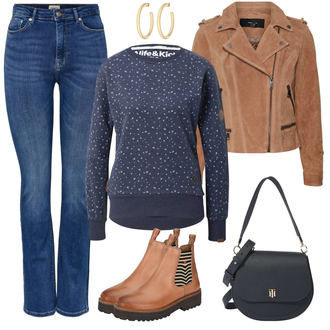 Outfit mit Braun Lederjacke/Jacke VERO MODA "Super Alltagslook"