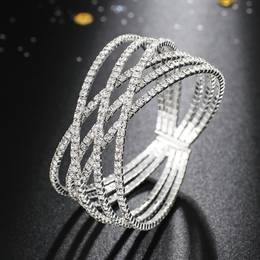 Stylish Six-row Rhinestones Wire Bangle Claw Chain Cuff Bracelet Banquet Decor Hand Jewelry Gift