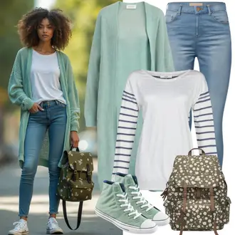 Enobarvno outfit mit Zelena/Temno zelena Superge Nizka/Poletne superge/Plato-Sneaker/Ozka superga/Usnjene superge/Čevelj na Vezalko/Teddy superga ph2 "Pomladanska obleka"