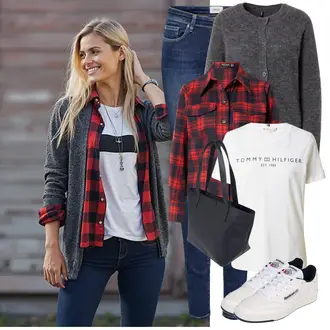 Party Outfits Große Größen mit Grau/Creme/Weiß/Braun/Orange Bluse Große Größe/Shirt & Top Große Größe/Ausgefallenes T-shirt/Print Shirt/Kurzarm T-Shirt/T-Shirt Spruch Tommy Hilfiger "Perfekter Look für den Frühling"