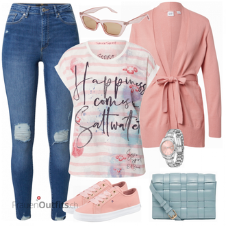 Outfit mit Rosa/Beige/Blau Sneaker Tommy Hilfiger "Stylisher Freizeitlook"