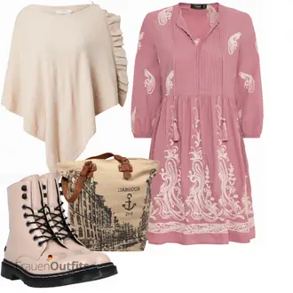 Off Shoulder Outfit mit Beige/Braun/Weiß Strick Poncho/Poncho/Wickelstrickjacke/Wickel Pullover/Pullover Mit Fledermausärmel/Nicki Pullover/Kaschmir Pullover/Cut Out Pullover/Pullover mit Franse/Carmenpullover/Einfacher Pullover Cream "Schickes Herbst Outfit"