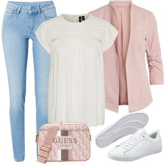 Outfit mit Hellblau Lederjacke/Ankle Boot/High Waist Jeans/Jeans mit Schlitz/Low Rise Jean/Push up Jeans/Slim Fit Jeans/Schlupfjeans/Cuir Chaussures/男士皮夹克 Pepe Jeans "Frühlings Outfit"