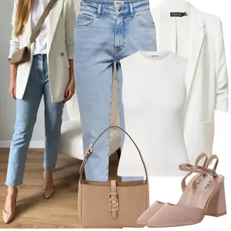 Outfit sa Bijela/Krem Top Bez Rukava/Muške cipele/Pleteni top/Grafička majica Edited "Proljetni Outfit"