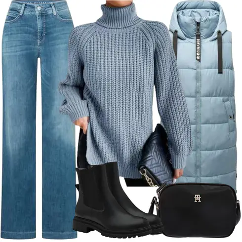 Schwarz Flache Stiefelette/Lederjacke/Chelsea Boot Tamaris kombinieren mit Grau/Blau/Dunkelblau Carmenpullover/Zopfmuster Pullover/Strickmuster Pullover/Winterpullover/Oversized Pullover/Stillpullover/Strickpullover/Longpullover/Pullover mit Stehkragen/Kaschmir Pullover/Grobstrickpullover