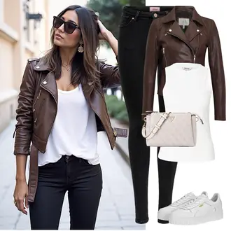 Winter Outfit mit Schwarz/Dunkelblau Lederjacke/Damen 7/8-Länge Jeans/Cropped Jeans/High Waist Jeans/Push up Jeans/Slim Fit Jeans/Cuir Chaussures/Thermojeans/Winterjacke Only "Perfekter Look für den Frühling"