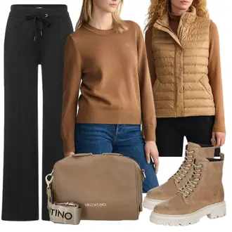 Outfit mit Braun/Beige Steppweste/Leichte Weste/Puffer Weste/Daunenweste/Kurze Weste/Outdoorweste/Reiseweste GANT "Alltagsoutfit"