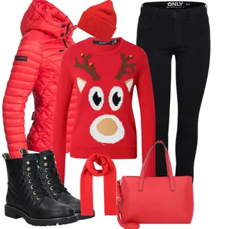 Silvester Outfits mit Schwarz Schnürstiefelette/Lederjacke/Klassischer Stiefel/Springerstiefel/Flache Stiefelette/Wattierte Stiefel/Gummistiefelette/Stiefel Mit Reißverschluss About You "Silvester Outfit"