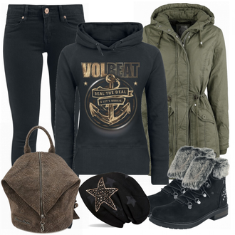 Warme Outfit mit Schwarz Hut Winter Mütze/Ohrenwärmer/Kopfbedeckung/Mütze styleBREAKER "Volbeat"