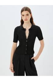 Polo Collar Knitted Vest Short Sleeve