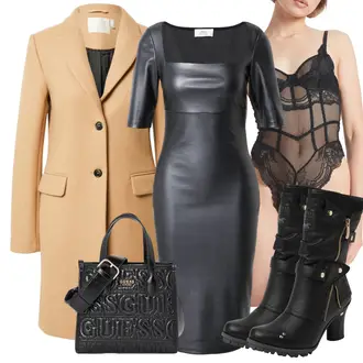 Outfit mit Grau/Dunkelgrau Lederkleid/Vinyl Kleid katy perry exclusive for about you "Modischer Look für den Herbst"