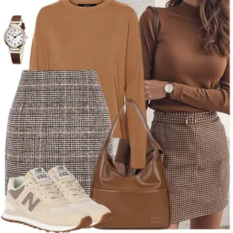 Outfit mit Boucle Rock/Hahnentritt Rock/Tweed Rock Generisch "Modisches Freizeit Outfit"