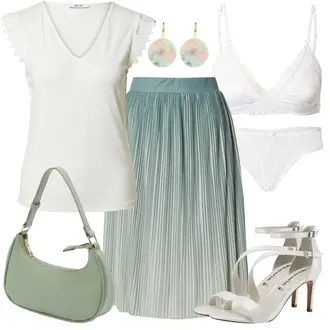 Business Outfits Sommer mit Türkis/Hellblau/Grün/Blau Short Große Größe/Kleid Große Größe/50 Jahre Rock/Wadenlanger Rock/Christlicher Rock/Cocktail Rock/Crinkle Rock/Italienischer Rock/Langer Rock/Midirock/Moderne Rock/Plisseerock/Standesamt Rock/Hochzeitsgast Rock About You "Schickes Business Outfit"